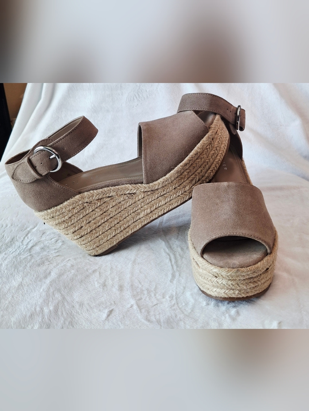 Marc Fisher LTD Alita Espadrille Suede Wedge Sandals in Taupe
